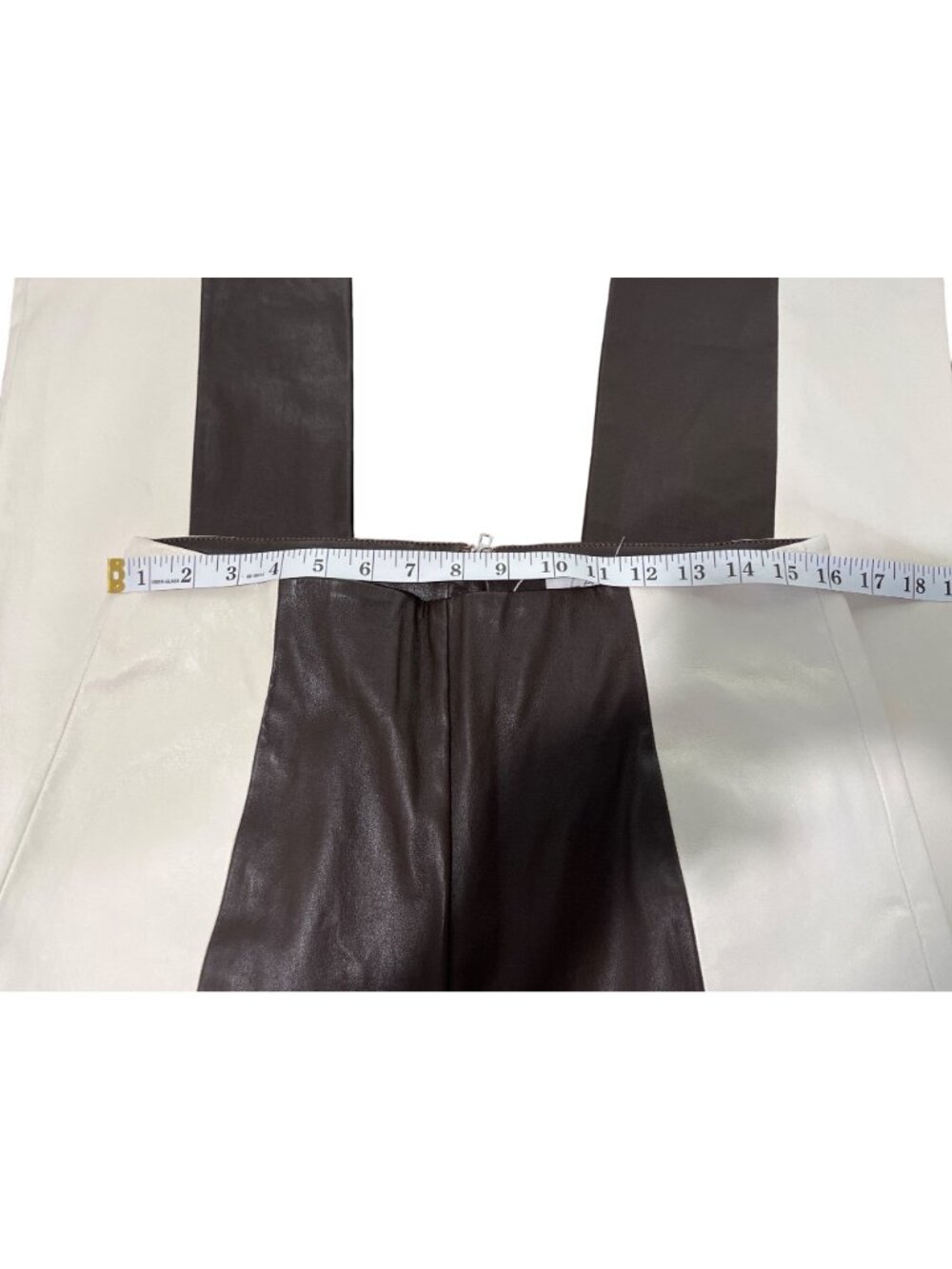 LAcademie Womens Size L The Hanriette Leather Pant Brown Cream Two-Tone - Picture 6 of 10
